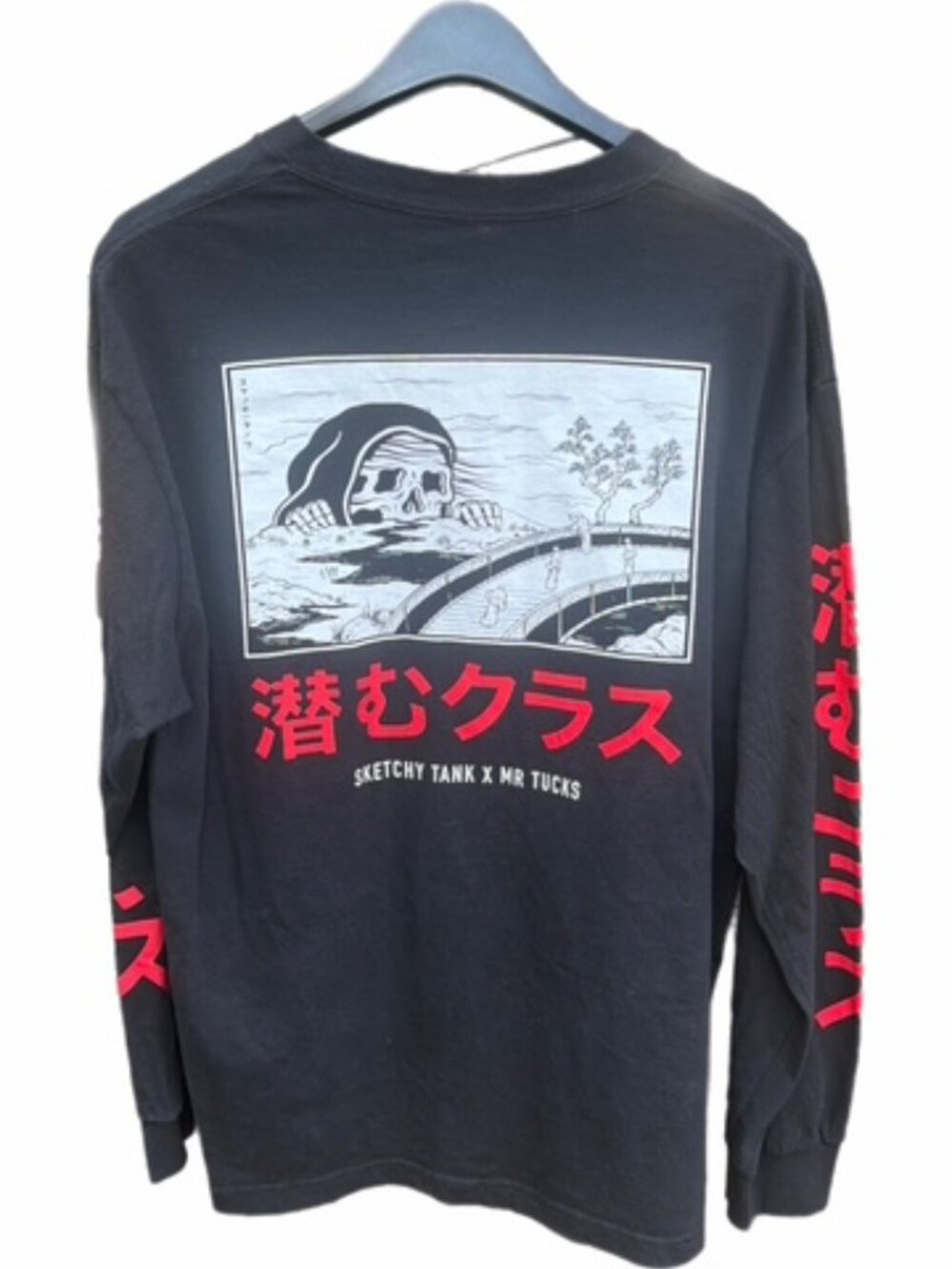 Lurking Class Sketchy Tank x Mr Tucks Mens Small Black Red Kanji Long Sleeve Tee